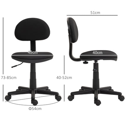 Chaise de bureau, design sans accoudoirs, dossier bas, enroulable, pivotante, noire