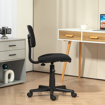 Chaise de bureau, design sans accoudoirs, dossier bas, enroulable, pivotante, noire