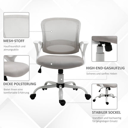 Bürostuhl, Schreibtischstuhl mit Rollen, ergonomisch, höhenverstellbar, grau