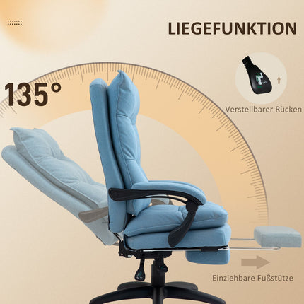 Chaise de bureau avec fonction massage, chaise de bureau ergonomique avec fonction inclinable et pivotante, chaise d'ordinateur réglable en hauteur avec repose-pieds, télécommande et minuterie, bleu