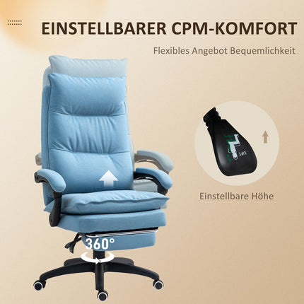 Chaise de bureau avec fonction massage, chaise de bureau ergonomique avec fonction inclinable et pivotante, chaise d'ordinateur réglable en hauteur avec repose-pieds, télécommande et minuterie, bleu
