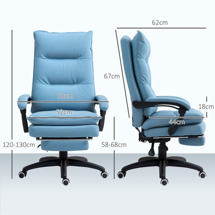 Chaise de bureau avec fonction massage, chaise de bureau ergonomique avec fonction inclinable et pivotante, chaise d'ordinateur réglable en hauteur avec repose-pieds, télécommande et minuterie, bleu