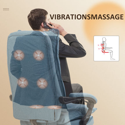 Chaise de bureau avec fonction massage, chaise de bureau ergonomique avec fonction inclinable et pivotante, chaise d'ordinateur réglable en hauteur avec repose-pieds, télécommande et minuterie, bleu
