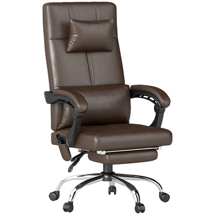 Bürostuhl mit Massagefunktion, ergonomischer Schreibtischstuhl mit Liegefunktion, Kopfstütze, höhenverstellbar, braun