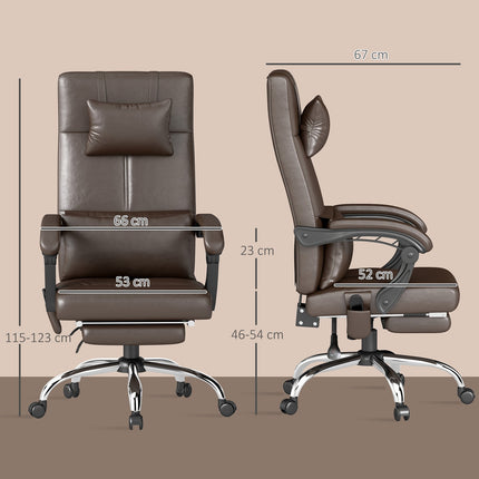 Bürostuhl mit Massagefunktion, ergonomischer Schreibtischstuhl mit Liegefunktion, Kopfstütze, höhenverstellbar, braun