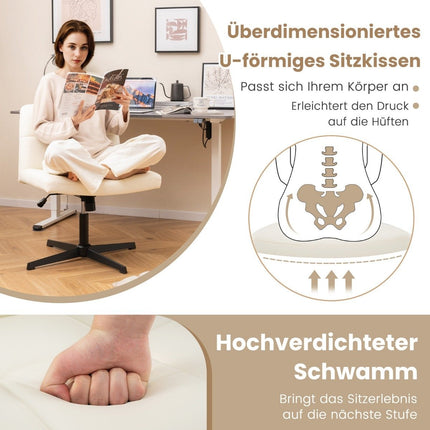 Bürostuhl ohne Armlehnen Schreibtischstuhl mit breiter Sitzfläche &amp; Wippfunktion Kunstleder fürs Homeoffice Beige