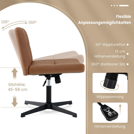Chaise de bureau sans accoudoirs Chaise de bureau avec assise large et amp; Fonction bascule simili cuir pour bureau à domicile marron