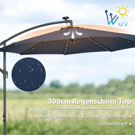 Ampelschirm 300cm, Solar-LED, UV-Schutz