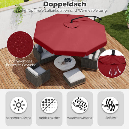 Parasol déporté de terrasse 305 cm avec housse, manivelle, rouge