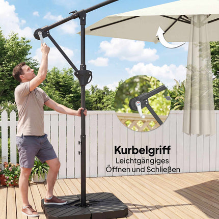 Ampelschirm, 3 m, Cremefarben, Metallgestell, UV-Schutz 30+