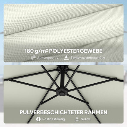 Ampelschirm, 3 m, Cremefarben, Metallgestell, UV-Schutz 30+