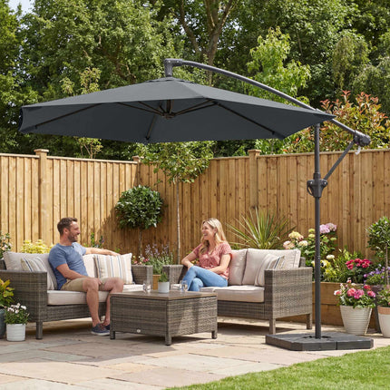 Parasol déporté de terrasse, 3 m, gris foncé, protection UPF 30+