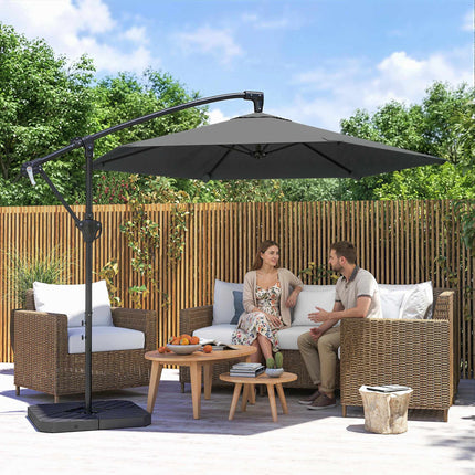 Parasol déporté de terrasse, 3 m, gris foncé, protection UPF 30+