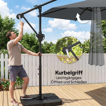 Parasol déporté de terrasse, 3 m, gris foncé, protection UPF 30+