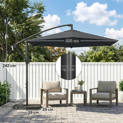 Parasol déporté de terrasse, 3 m, gris foncé, protection UPF 30+