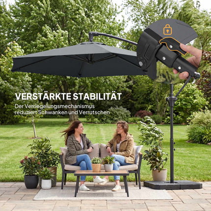 Parasol déporté de terrasse, 3 m, gris foncé, protection UPF 30+