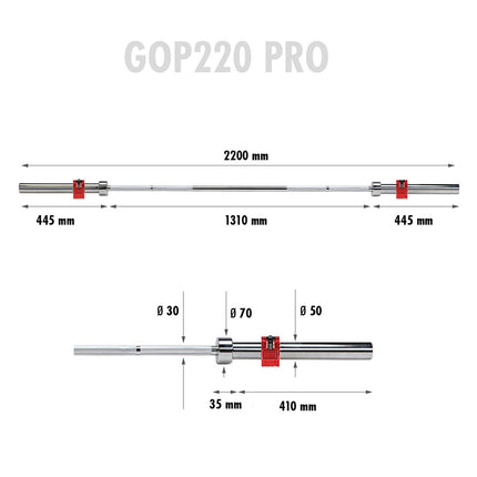 Barre olympique 2200 mm avec colliers de serrage