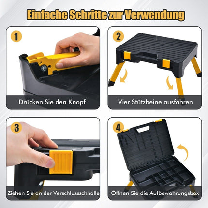 Boîte à outils tabouret 1 marche escabeau pliable avec marche large 50 x 39,5 x 23,5 cm