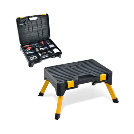 Boîte à outils tabouret 1 marche escabeau pliable avec marche large 50 x 39,5 x 23,5 cm