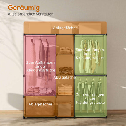 Offener Kleiderschrank mit 4 Einlegeböden, 2 Kleiderstangen, Schwarz