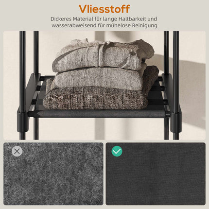 Offener Kleiderschrank mit 4 Einlegeböden, 2 Kleiderstangen, Schwarz