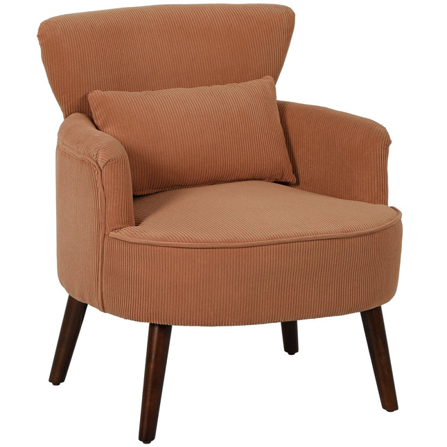 Fauteuil en velours côtelé orange - Mousse haute densité, structure en bois