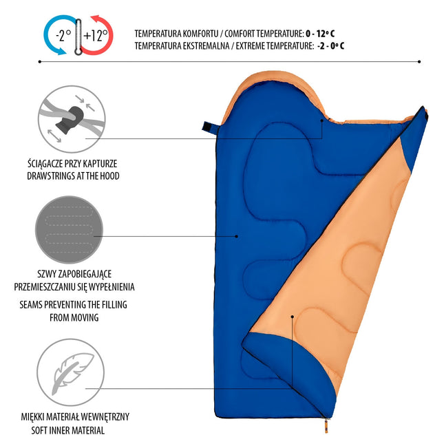 Sac de couchage junior orange, léger et compact