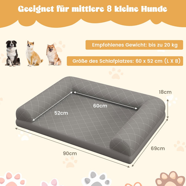 Coussin orthopédique pour chien, taille moyenne, mousse alvéolée, gris
