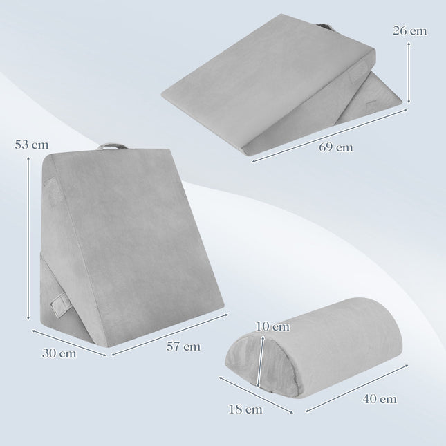 Ensemble d'oreillers orthopédiques en forme de coin, en mousse à mémoire de forme, réglables, gris