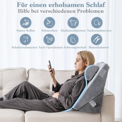 Ensemble d'oreillers orthopédiques en forme de coin, en mousse à mémoire de forme, réglables, gris