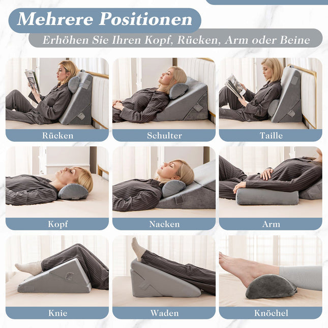 Ensemble d'oreillers orthopédiques en forme de coin, en mousse à mémoire de forme, réglables, gris