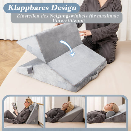 Ensemble d'oreillers orthopédiques en forme de coin, en mousse à mémoire de forme, réglables, gris