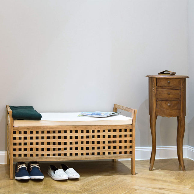 Banc ottoman en noyer avec coussin en lin, 46,5 x 92,6 x 49 cm