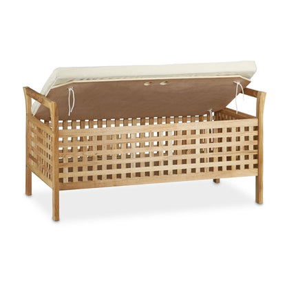 Ottoman Sitzbank Walnuss Aufbewahrungsbank mit Leinenkissen, Sitzbank mit Stauraum 46,5x92,6x49cm