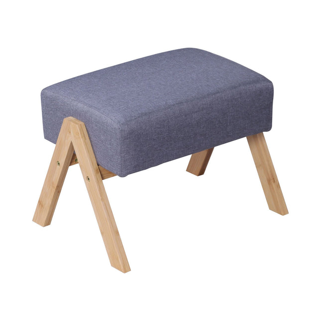 Pouf ottoman avec assise en tissu et pieds en bambou
