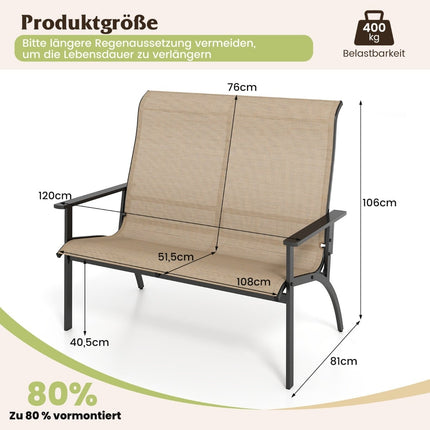 Banc de jardin extérieur 2 places, résistant aux intempéries, capacité de charge 400 kg