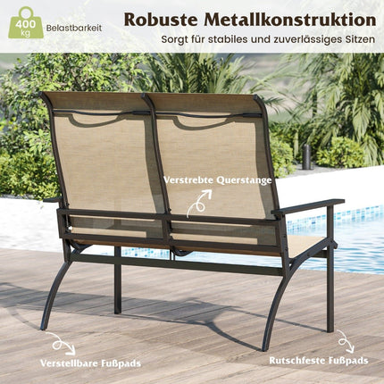 Banc de jardin extérieur 2 places, résistant aux intempéries, capacité de charge 400 kg