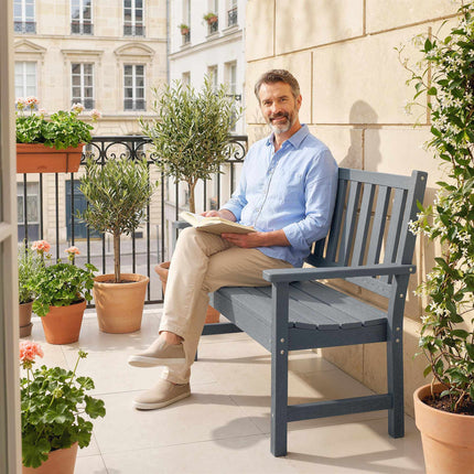 Banc de jardin extérieur 2 places, PEHD résistant aux intempéries, gris