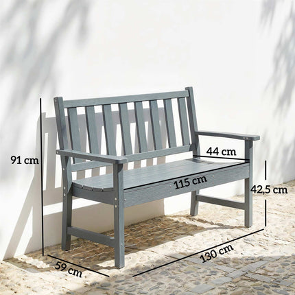 Banc de jardin extérieur 2 places, PEHD résistant aux intempéries, gris