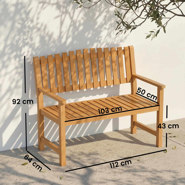 Banc de jardin extérieur 2 places en bois d'acacia, capacité de charge 320 kg