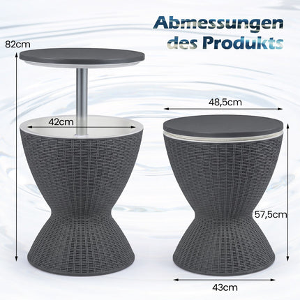 Bar rafraîchissant 3 en 1 pour extérieur, glacière de 30 L et table, gris