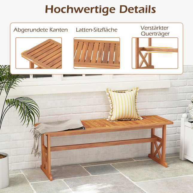 Banc d'extérieur en bois d'acacia, 130 cm, 2-3 places, design à lattes