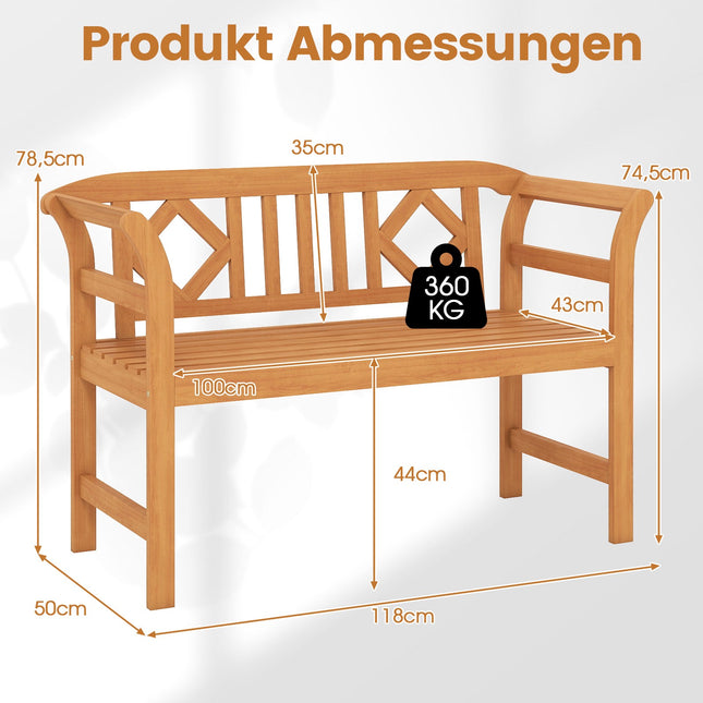 Gartenbank aus Akazienholz, 2-Sitzer, 360 kg Tragkraft