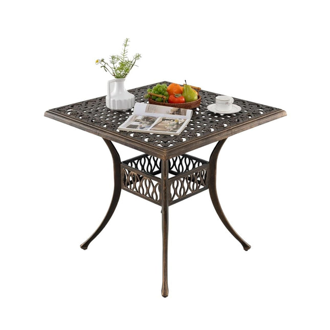 Outdoor Aluminium-Terrassentisch mit Schirmloch, 80x80 cm
