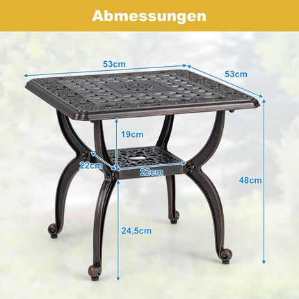 Table d'appoint d'extérieur en aluminium cuivré, 53 x 53 x 48 cm, 2 niveaux