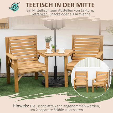 Outdoor-Balkonmöbel-Set – 2-Sitzer mit Tisch, Kiefernholz
