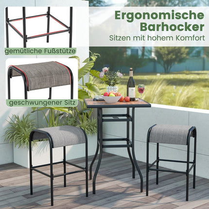Barhocker für den Außenbereich, 2er-Set, 76 cm, Metallrahmen, 180 kg Tragkraft