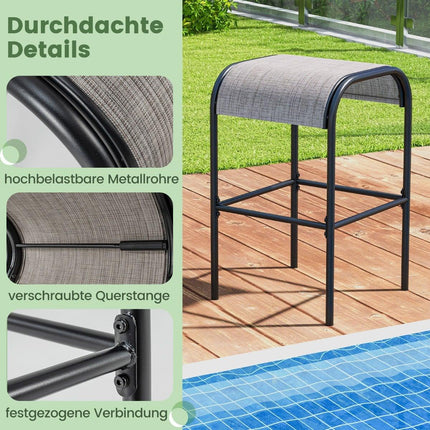 Barhocker für den Außenbereich, 2er-Set, 76 cm, Metallrahmen, 180 kg Tragkraft