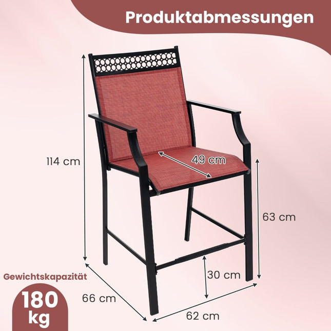 Ensemble de 2 tabourets de bar d'extérieur, tissu à séchage rapide, rouge