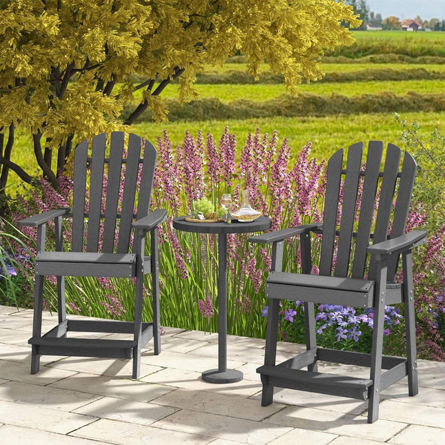 Tabouret de bar d'extérieur avec accoudoirs et repose-pieds, chaise de patio en PEHD, tabouret de pub résistant aux intempéries, gris